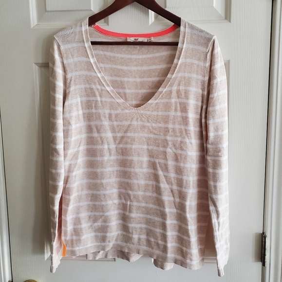 Vineyard Vines Womens Side Seam Pop Stripe V-Neck Long Sleeve Sweater in M - Picture 1 of 4